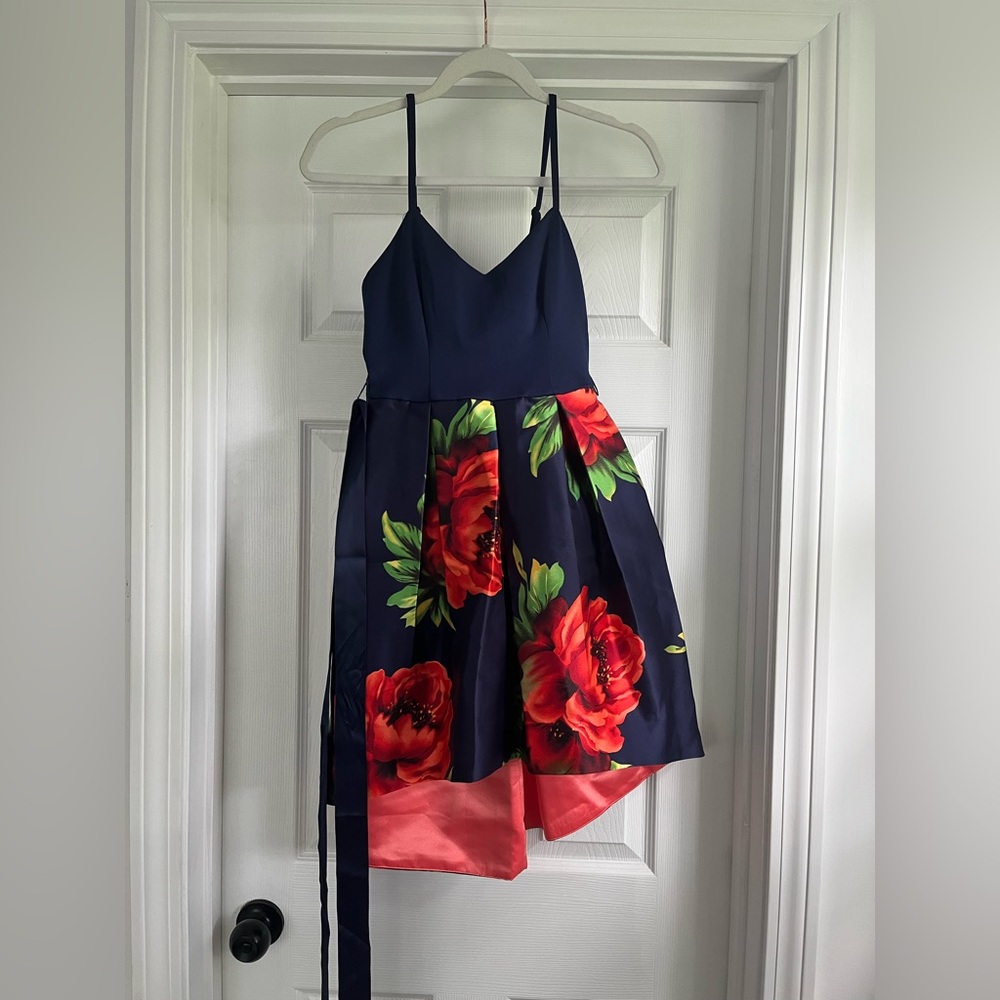 Navy high-low Dress with red flowers size 2